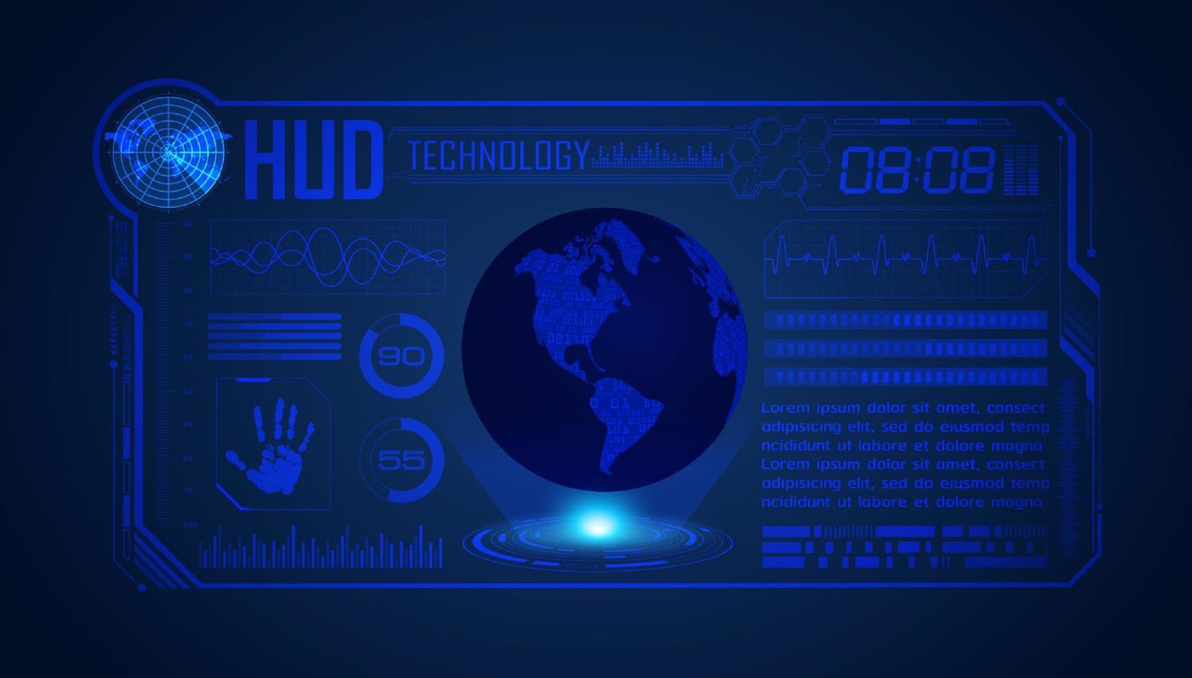 Blue Modern HUD Technology Screen Background with globe vector