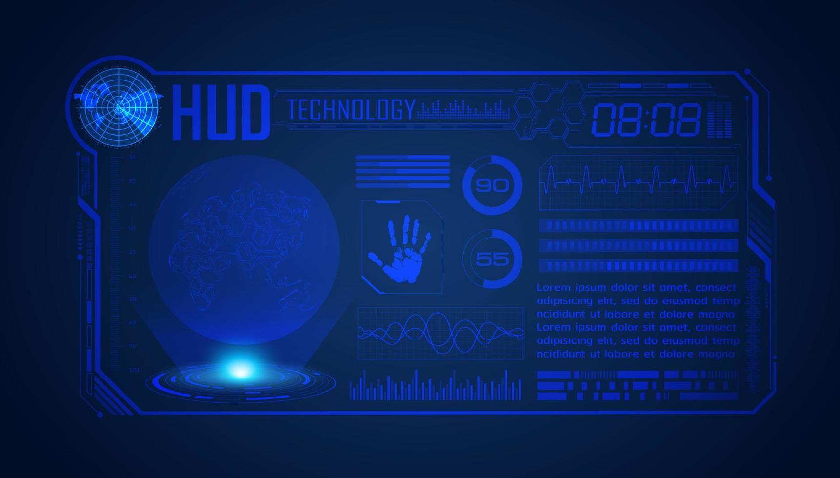 Blue Modern HUD Technology Screen Background with globe vector