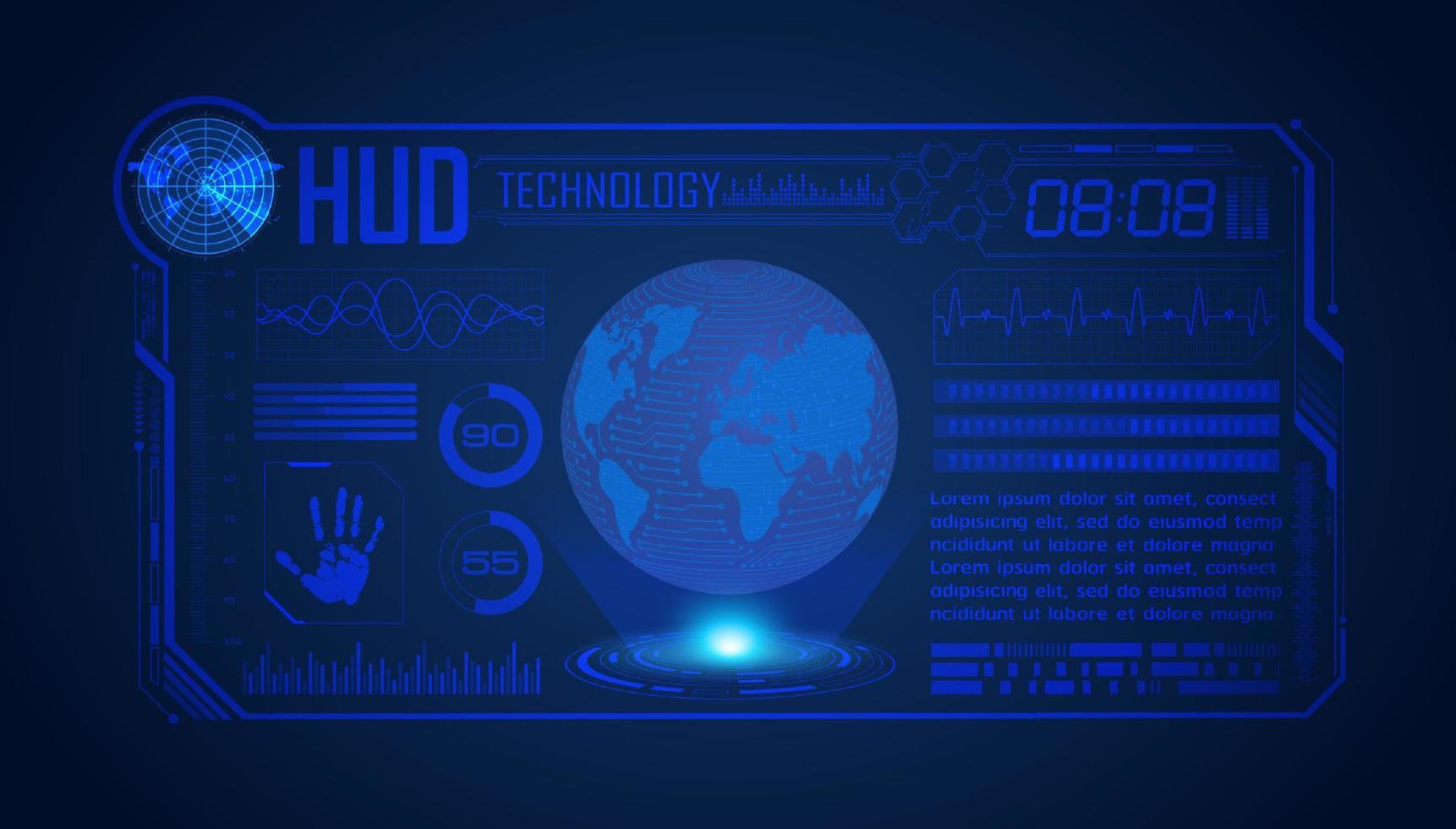 Blue Modern HUD Technology Screen Background with globe vector