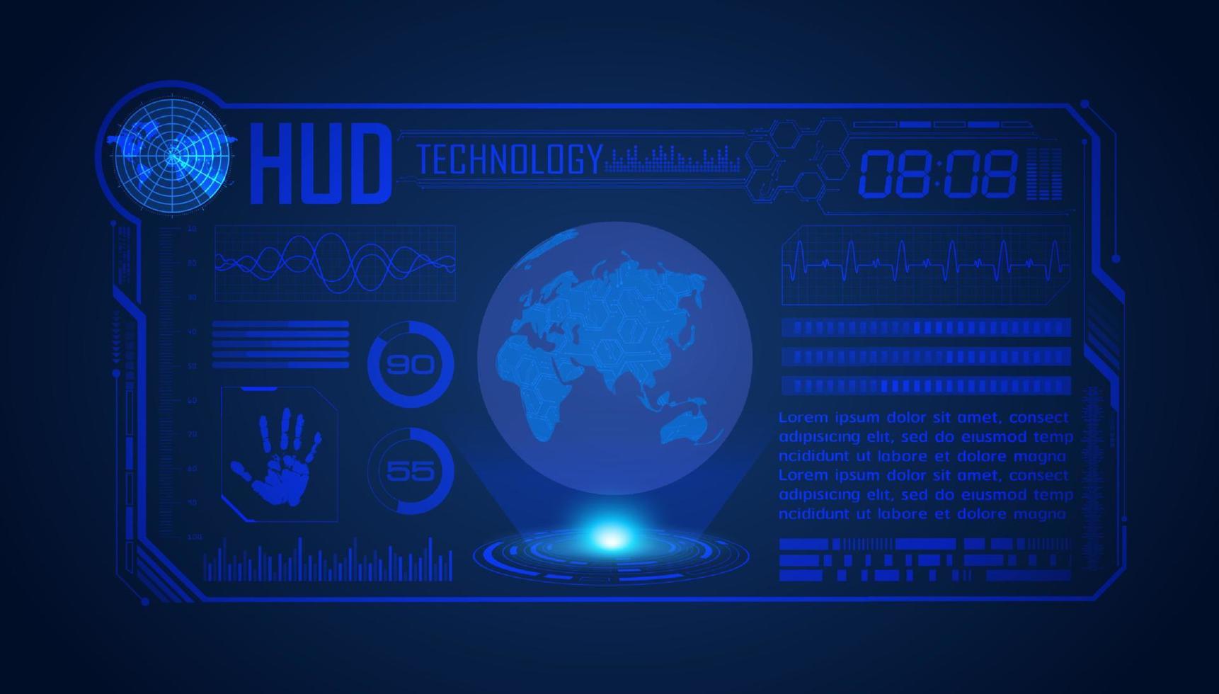 Blue Modern HUD Technology Screen Background with globe vector