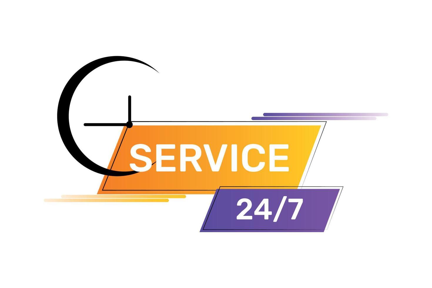 Vector glossy 24 hour and 7 days service with clock vector illustration