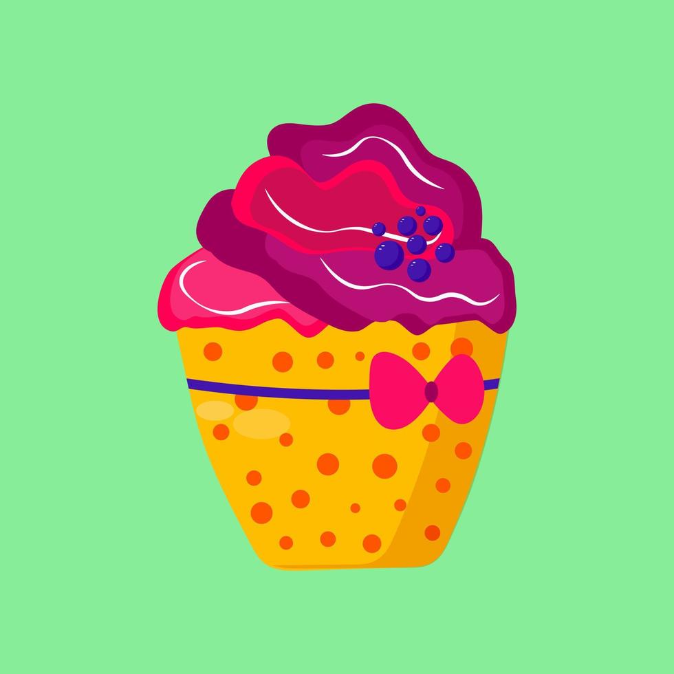 Blueberry cake with cream. Delicious muffin. vector
