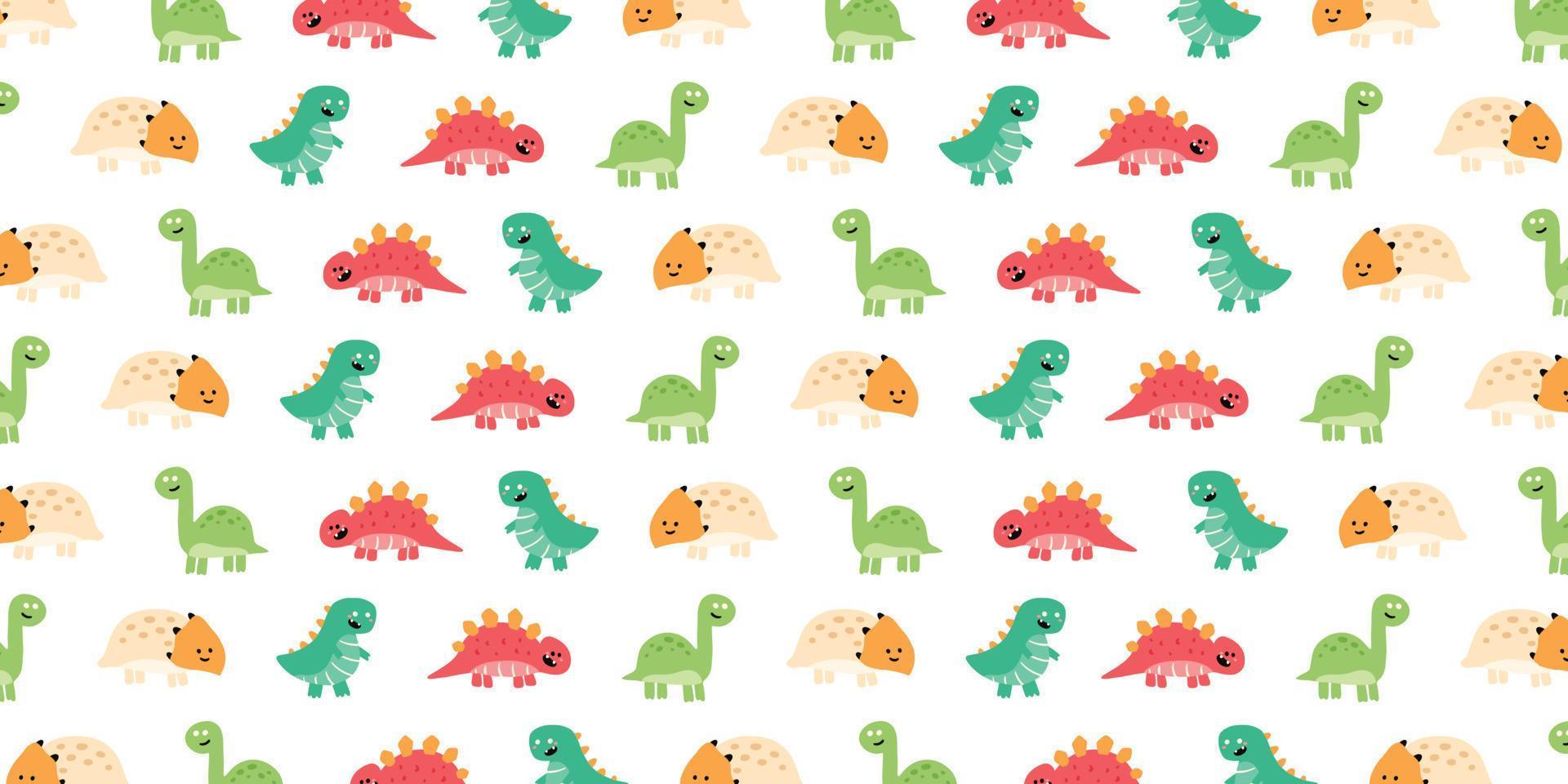 lindo patrón de ilustración de dinosaurio para el fondo. fondo de pantalla con tema jurásico en estilo de dibujos animados infantiles vector