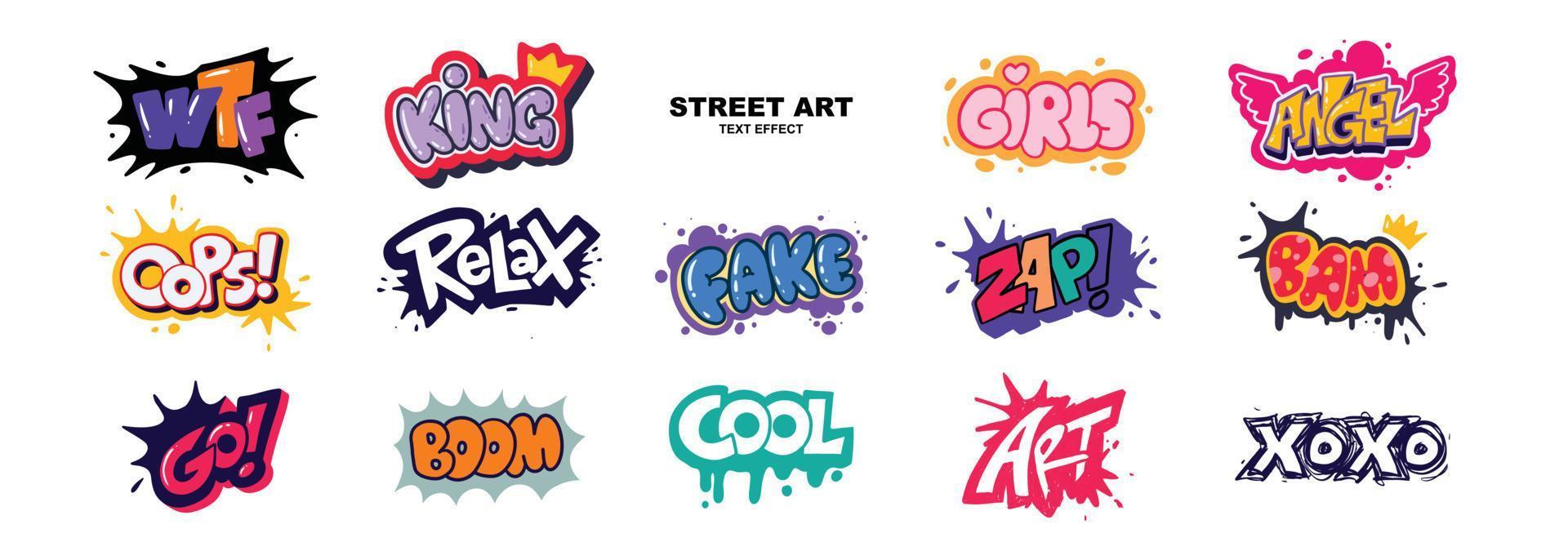 Set of street art sticker in various trendy and colorful style vector