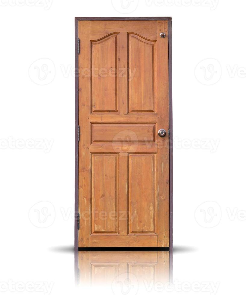 Wooden door isolated on white background photo