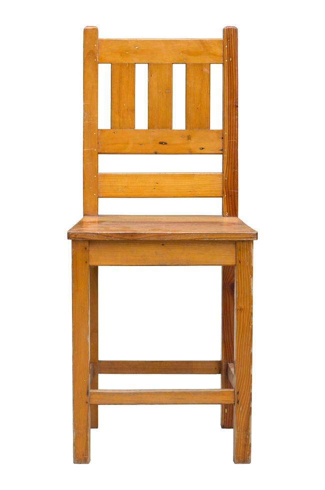 front view of wooden chair isolated on white with clipping path photo