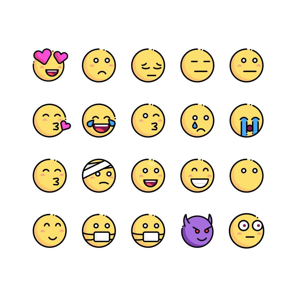 Abstract cute flat style emoji emoticon reaction color icon set in white background vector