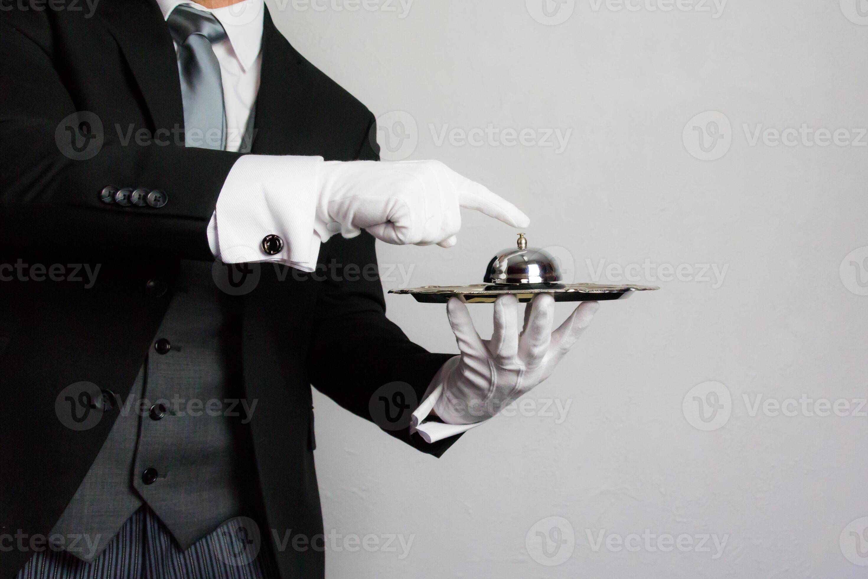 Portrait of Butler or Concierge in Formal Attire and White Gloves