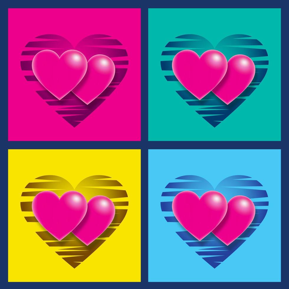 Set of Valentine's day background with color variations heart shape vector
