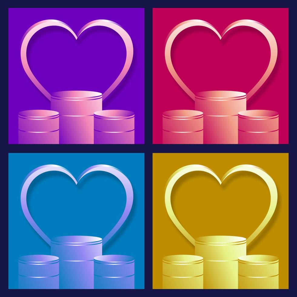 Set of Valentines day background with Podium product display and Heart Shaped vector