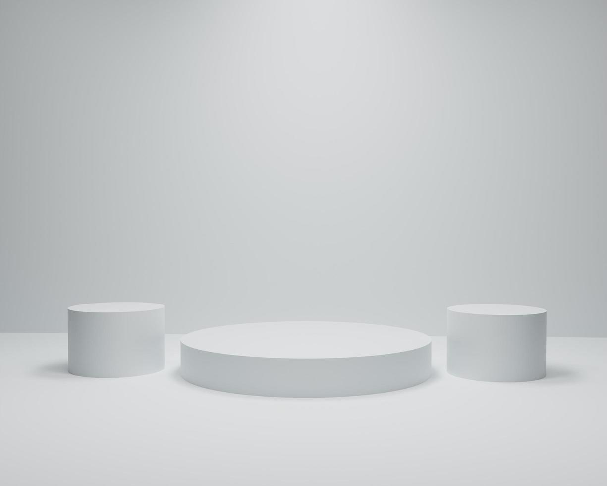 3D rendering of geometric podium for product display, exhibition stand in grey background photo
