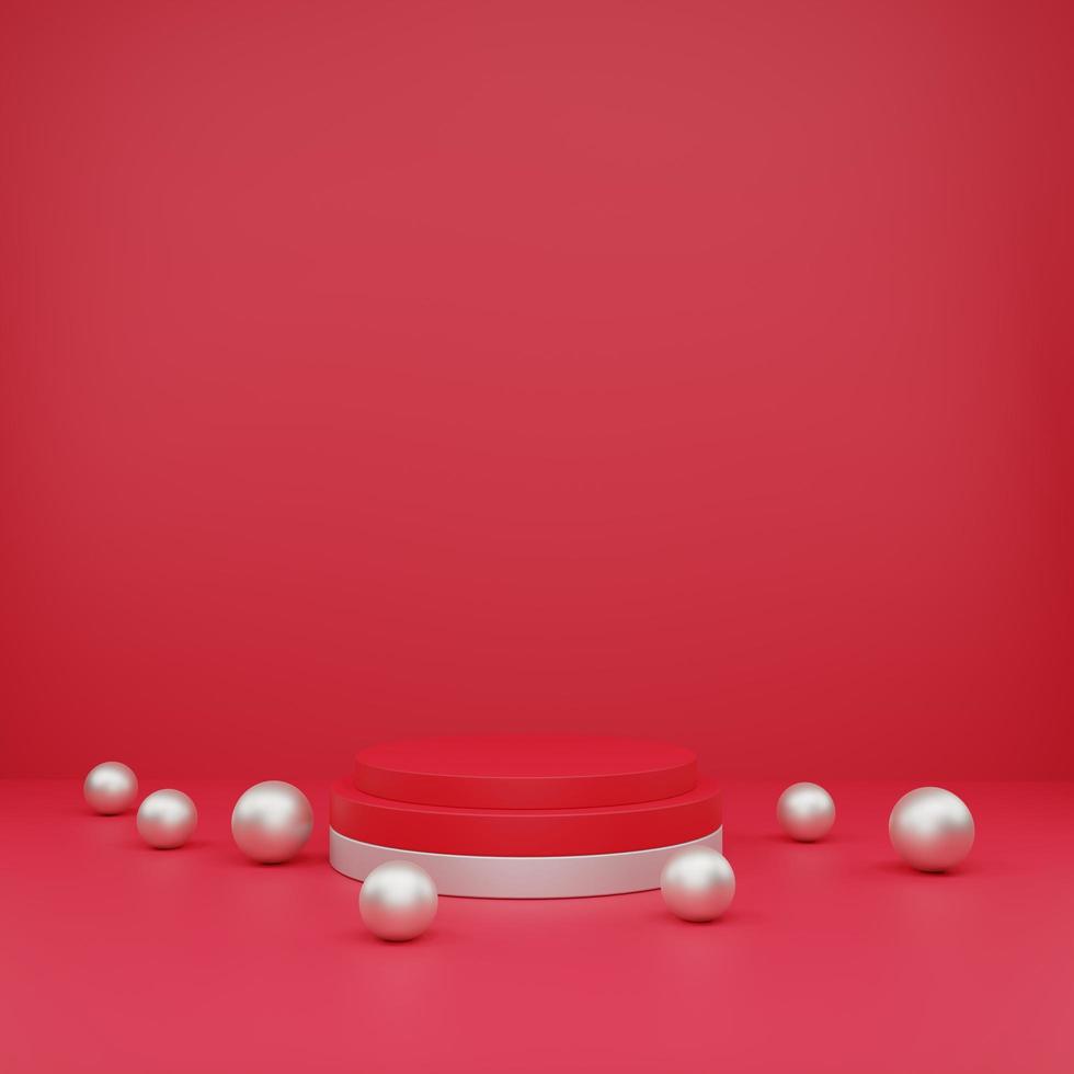 Abstract geometric shape podium for product display on red background. 3d rendering. photo