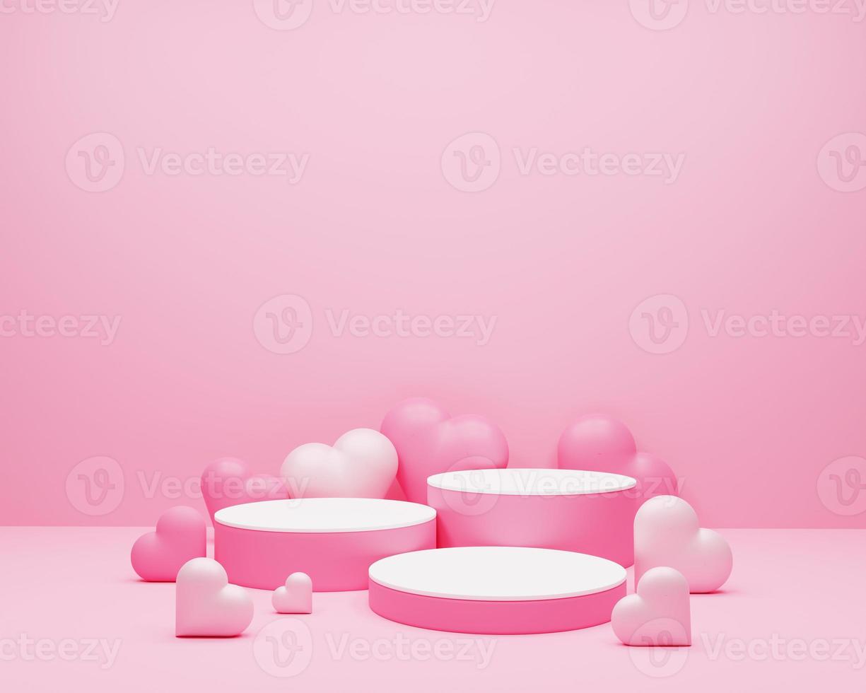 Minimal background, mock up with podium for product display,Abstract white geometry shape background minimalist Valentine's day pink background,Abstract mock up backgroundup 3D rendering. photo