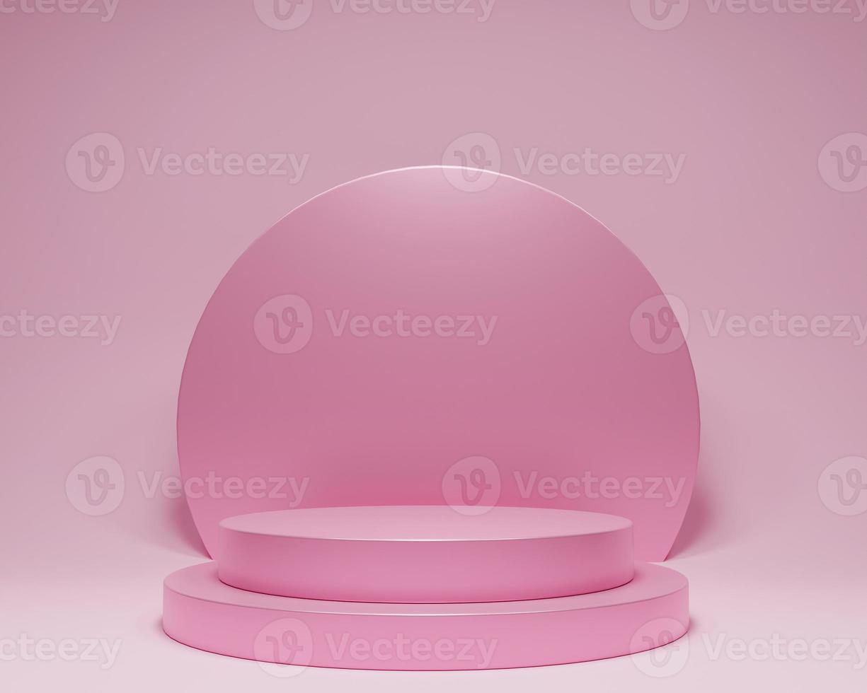 Round podium in pink background. Studio Scene For Product ,minimal design,3D rendering photo