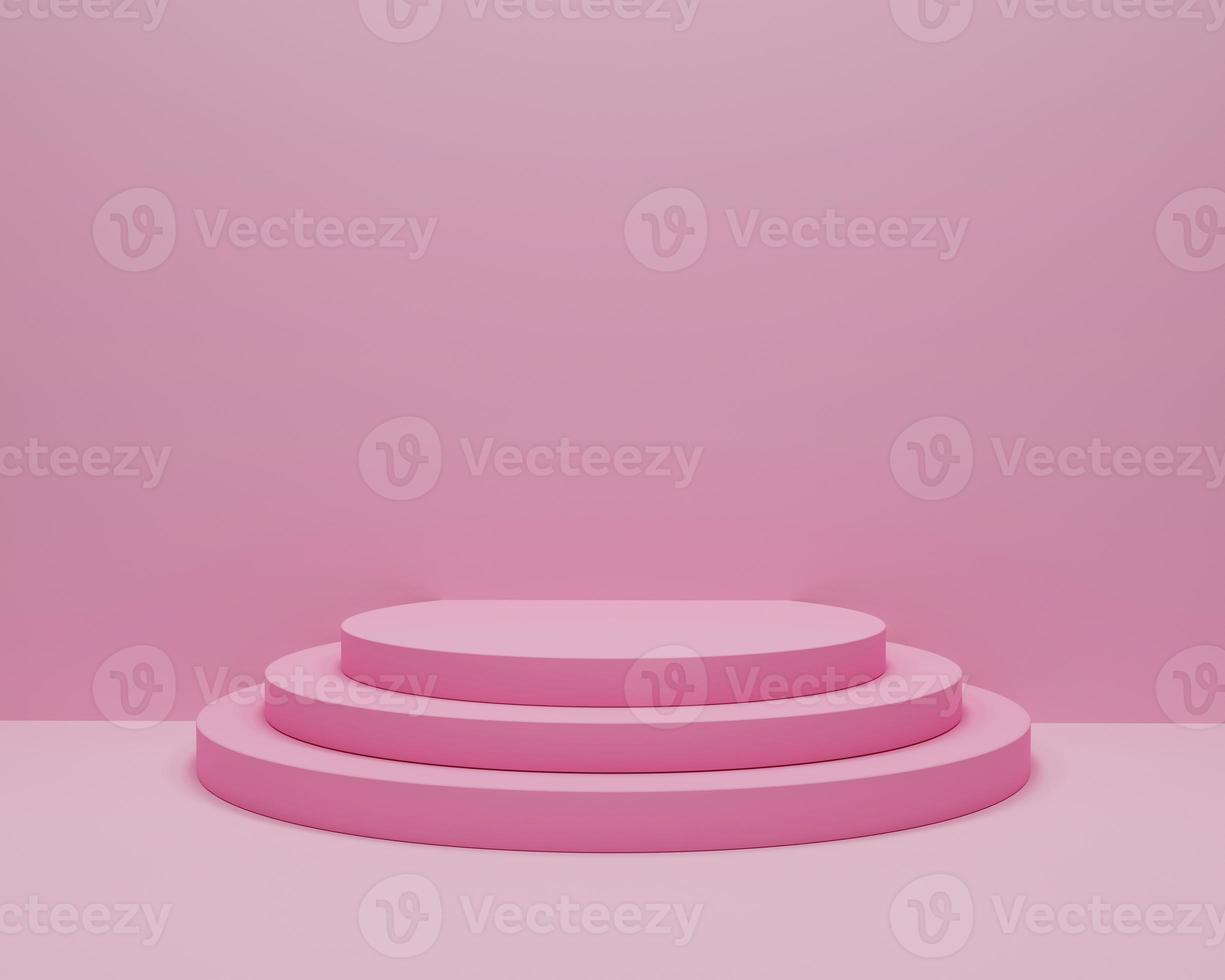 Round podium in pink background. Studio Scene For Product ,minimal design,3D rendering photo