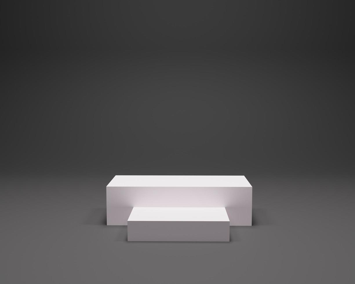 white cube podium in black background. Studio Scene For Product ,minimal design,3D rendering photo