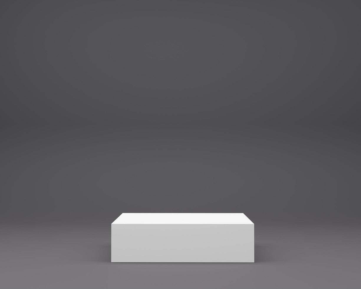 white cube podium in black background. Studio Scene For Product ,minimal design,3D rendering photo