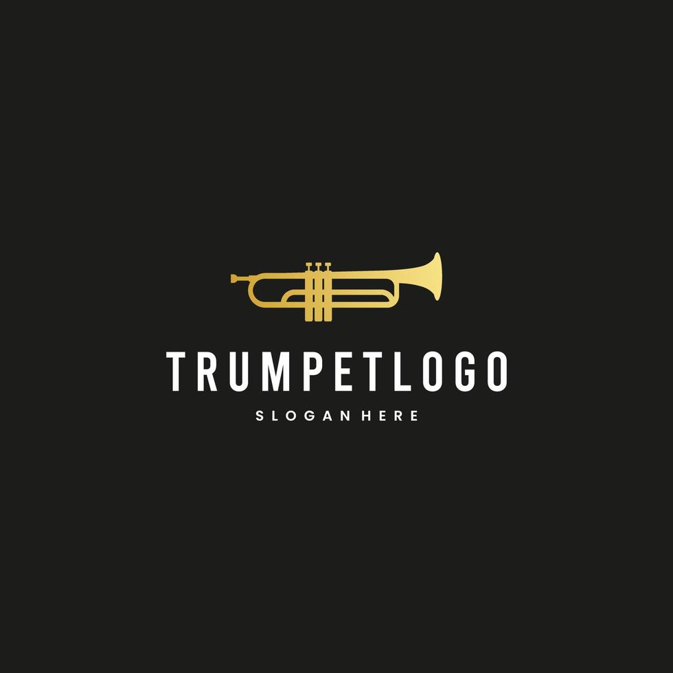 simple golden trumpet cornet for jazz music logo design vector