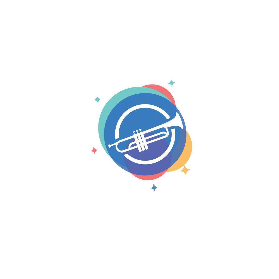 corneta de trompeta con diseño de logotipo de burbuja sobre fondo aislado vector