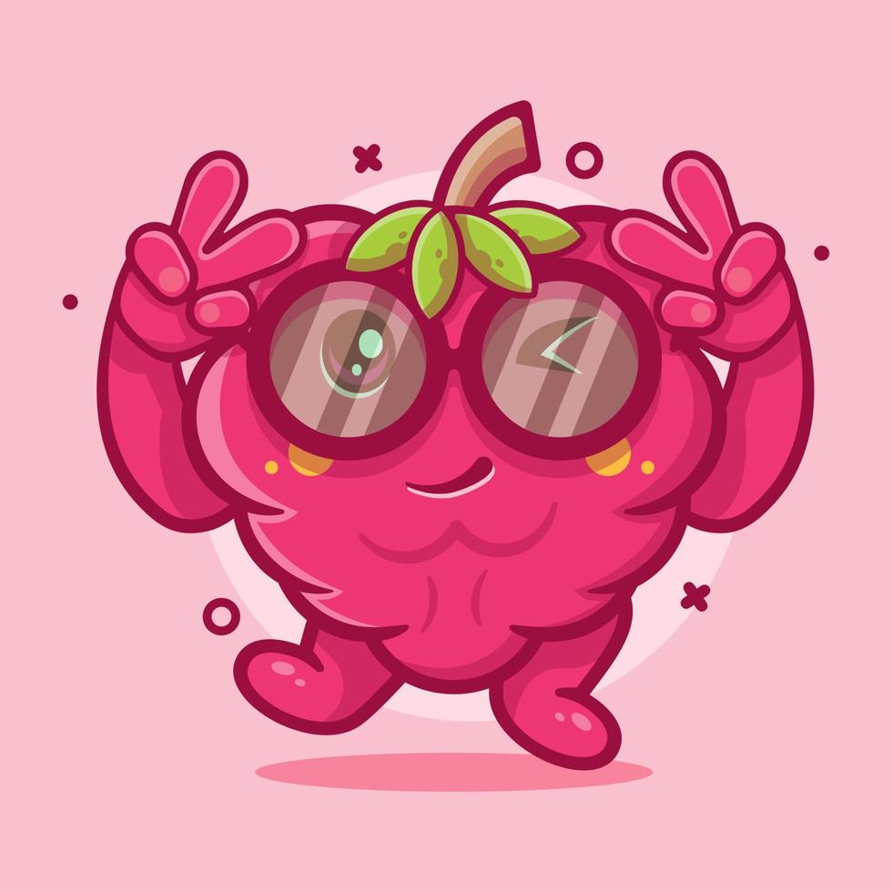 Linda mascota de personaje de fruta de frambuesa con gesto de mano de signo de paz dibujos animados aislados en diseño de estilo plano vector