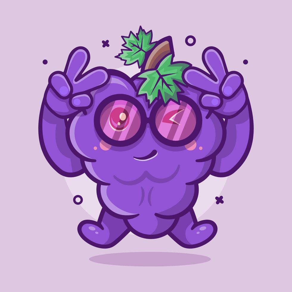 linda mascota de personaje de fruta de uva con gesto de mano de signo de paz dibujos animados aislados en diseño de estilo plano vector