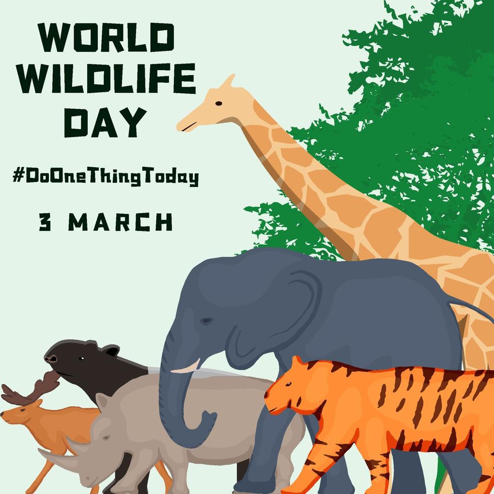 flat design world wildlife day with animals illustration vector