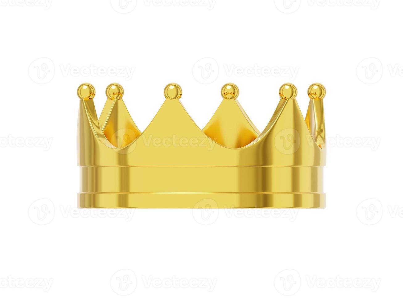 corona real realista de metal dorado, símbolo de poder. representación 3d icono sobre fondo blanco. foto