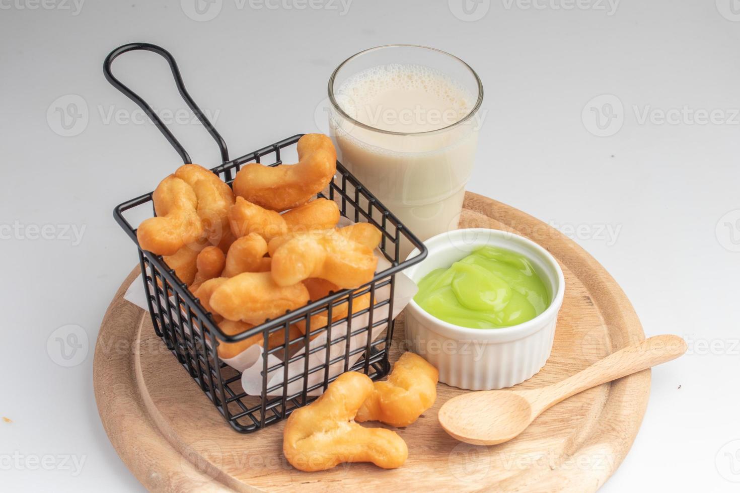 deep fried dough stick.Patongo soy milk pandan custard.Breakfast photo