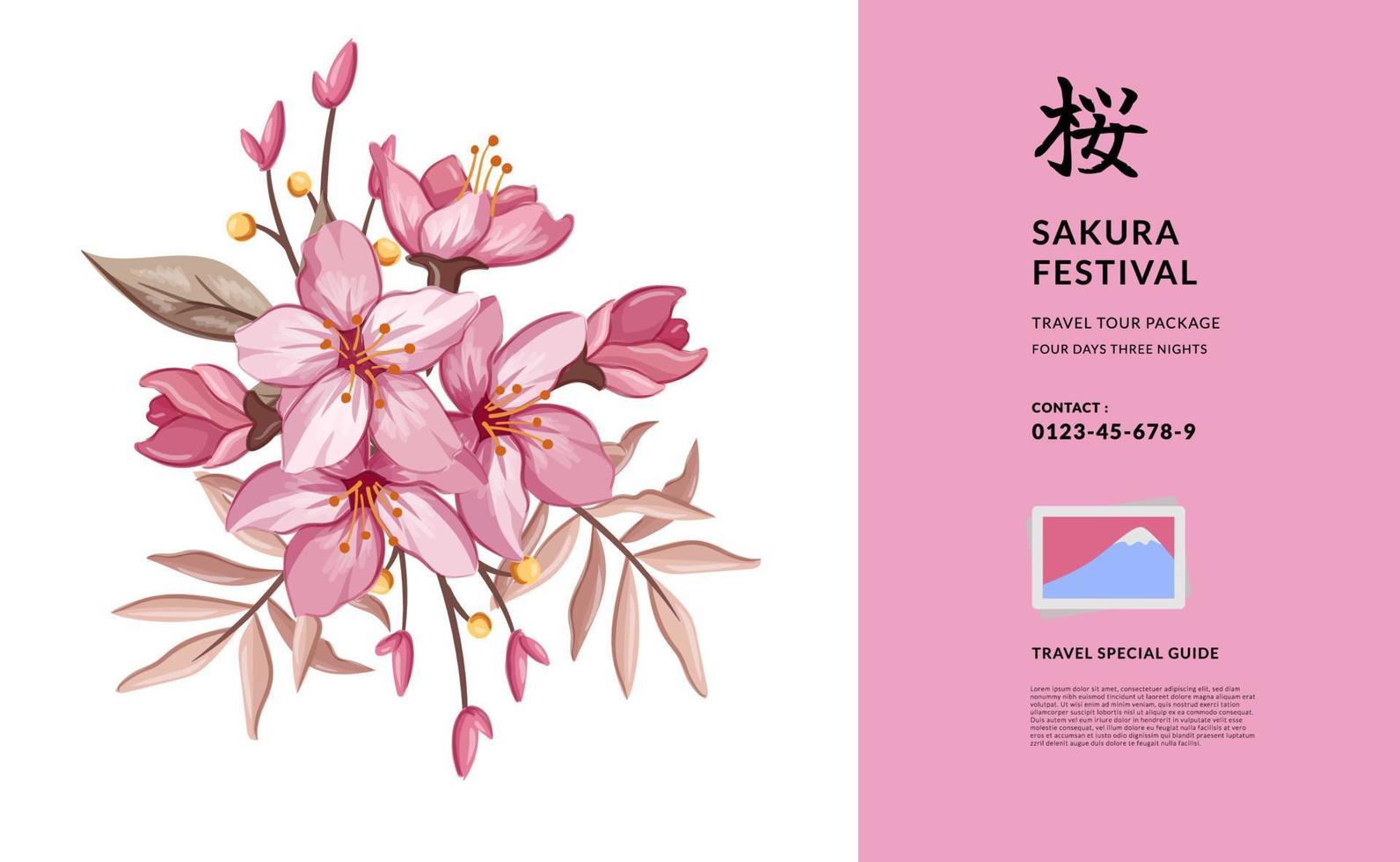 sakura flor flor de cerezo natural japón gira asiática viajar al extranjero cartel banner tarjeta de felicitación vector