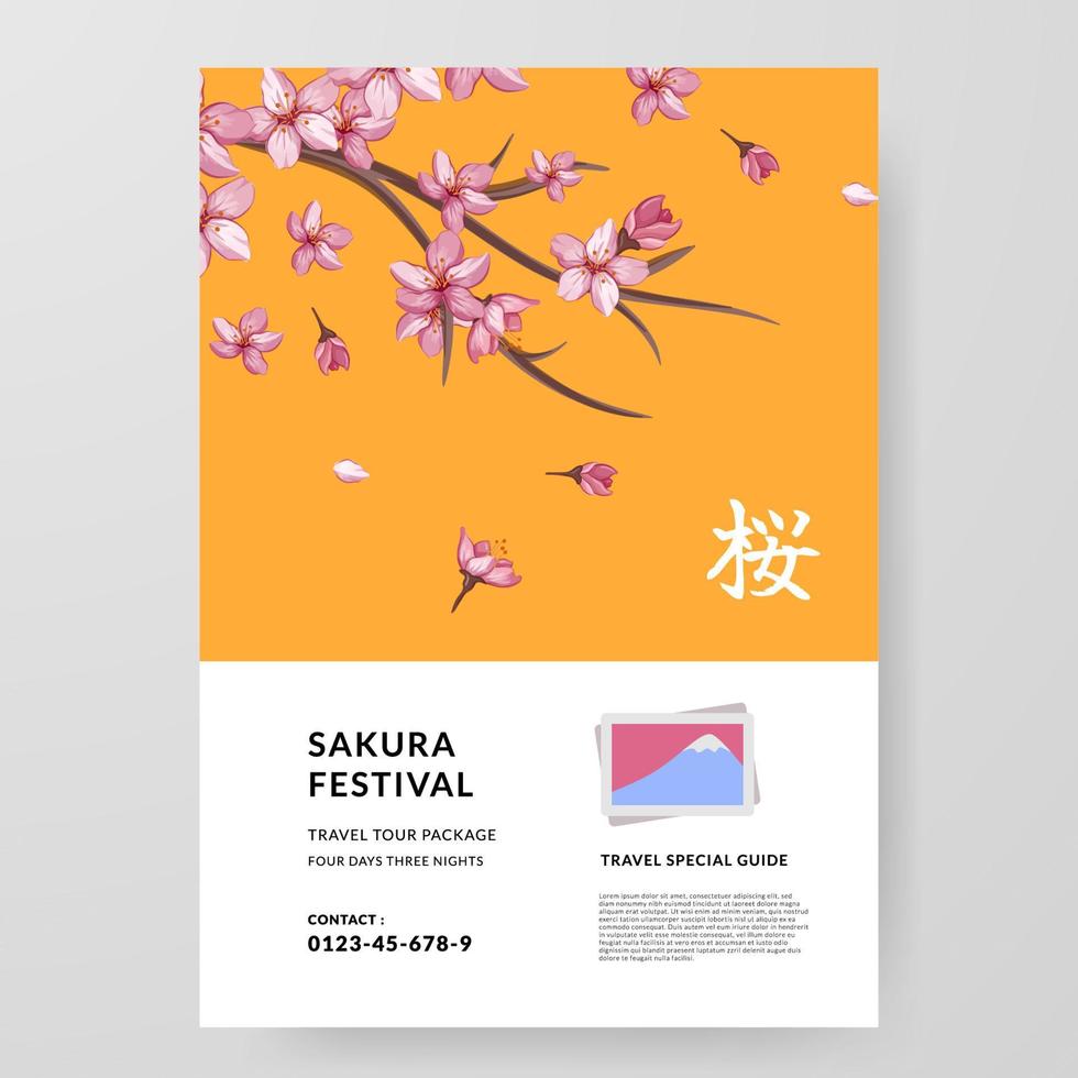 Sakura Festival cherry blossom japan tour guide poster travel abroad with flower illustration vector