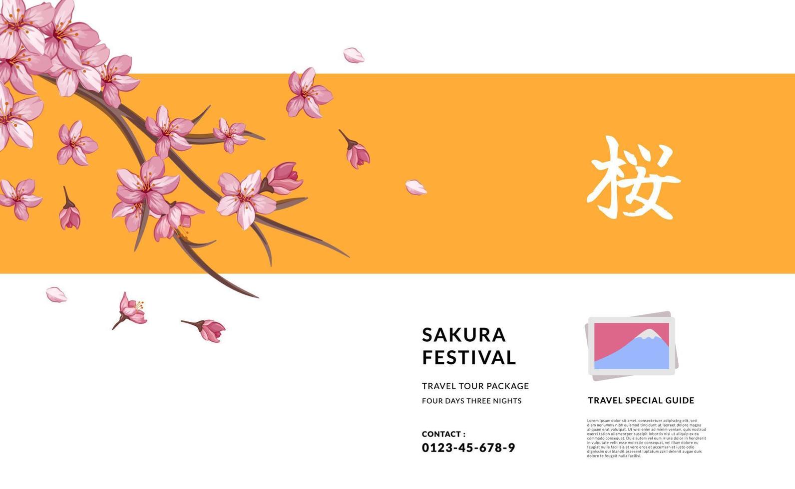 sakura flor flor de cerezo natural japón gira asiática viajar al extranjero cartel banner tarjeta de felicitación vector