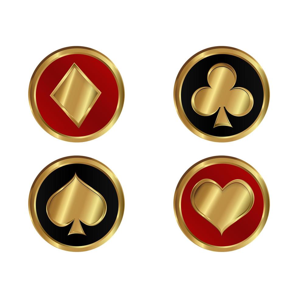 Golden card suits on a colored round medallion. vector
