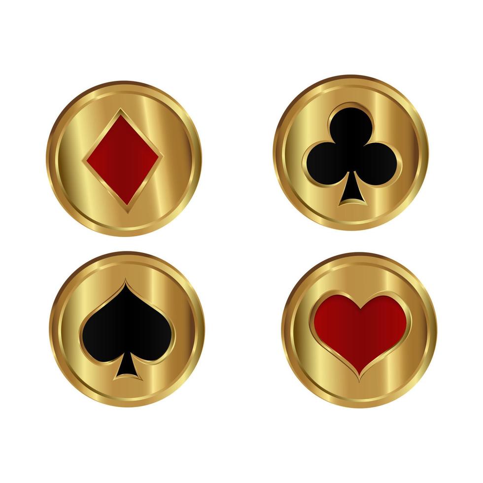 Casino poker card suitable for icons. Golden shiny medallion. vector