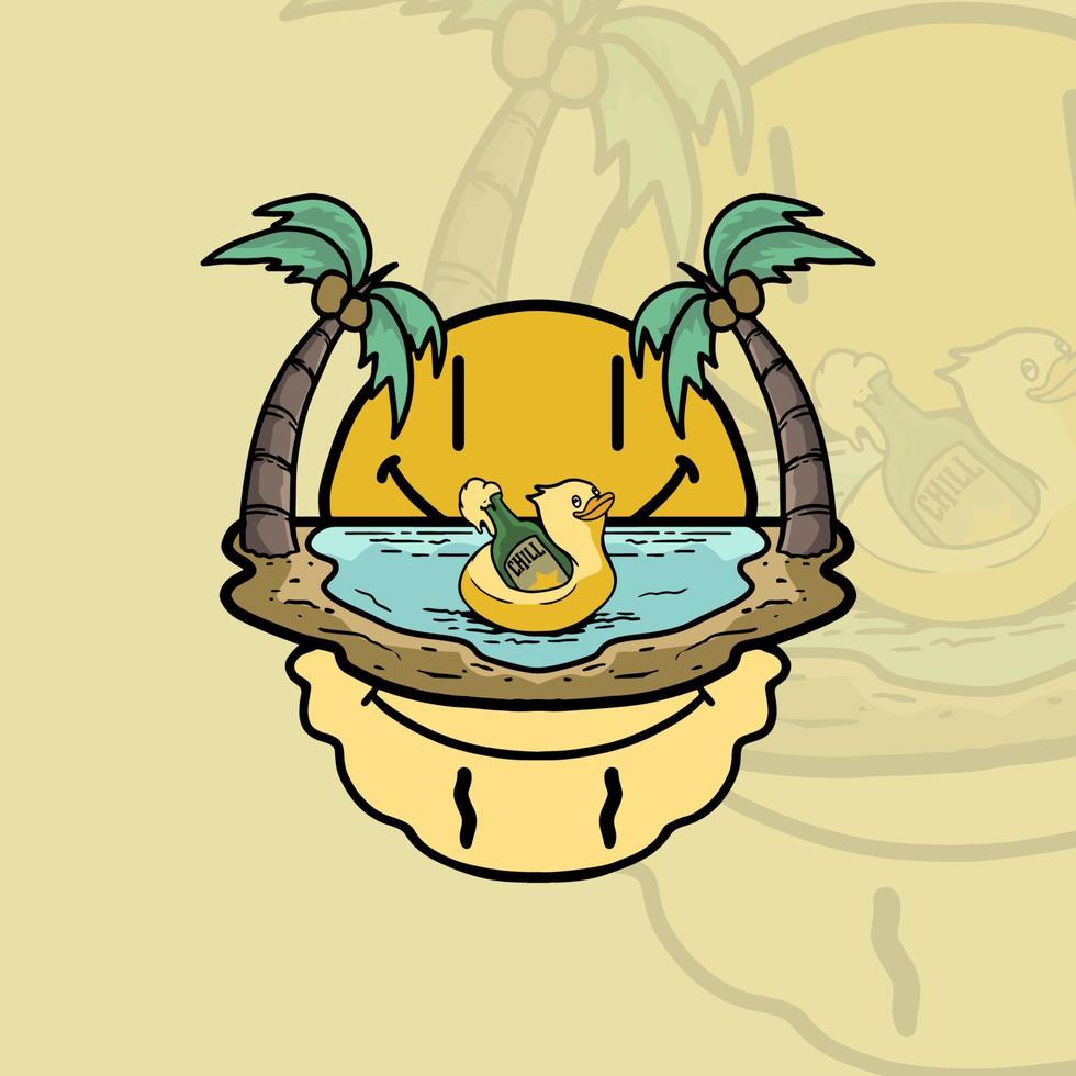 beach duck float sun smile vector