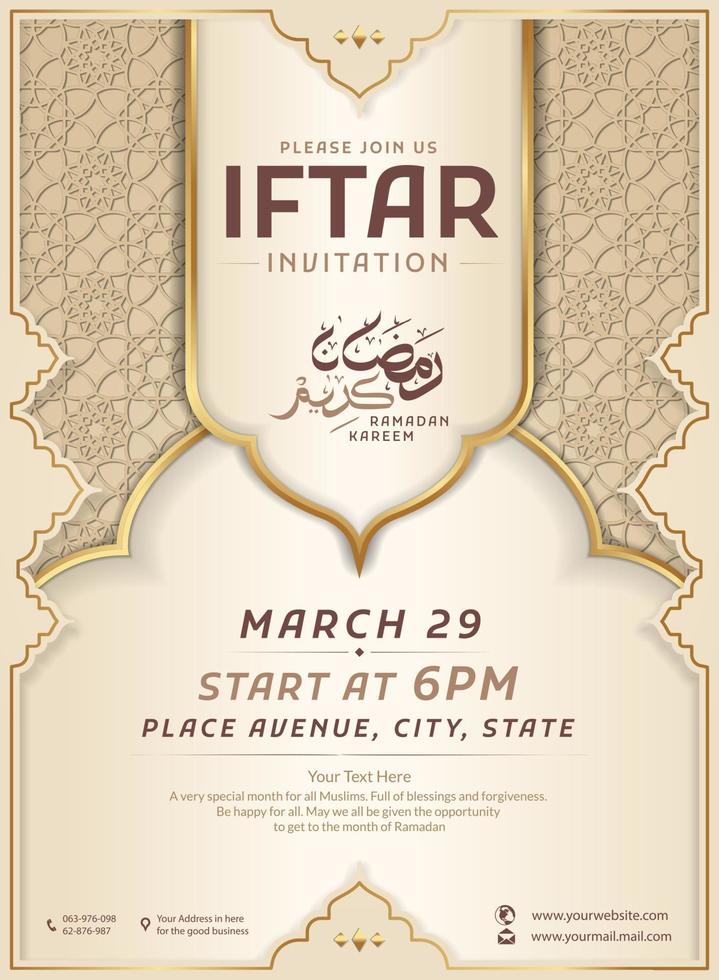 Ramadan iftar invitation flyer poster with Islamic style design decorated with arabic geometry vector