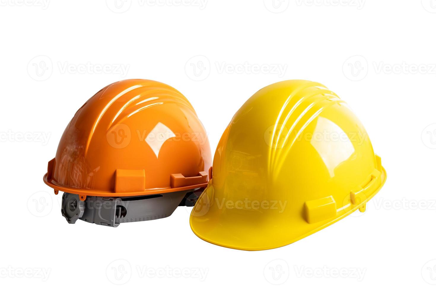 Safety first hard helmet hat isolated on white background with clipping path, engineering construction and architecture concept. photo