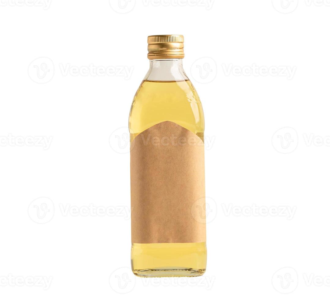 Vegetable olive oil in bottle for cooking isolated on white background with clipping path. photo