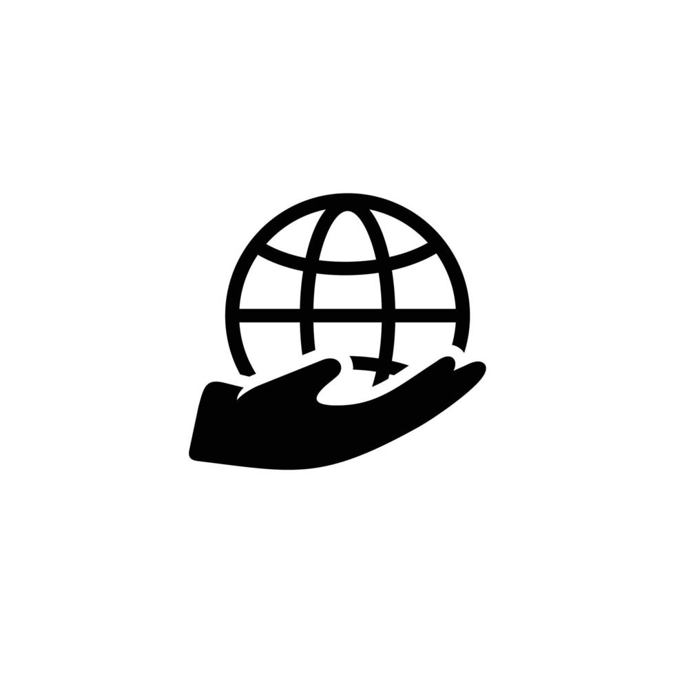 Hand holding earth globe simple flat icon vector