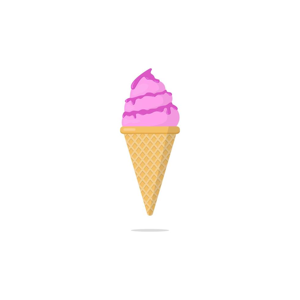 vector design of ice cream with strawberry syrup on a cone isolated on a white background