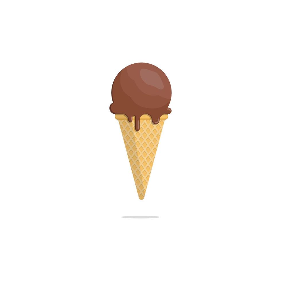 Flat design of sweet and cold chocolate ice cream with cone isolated white background vector