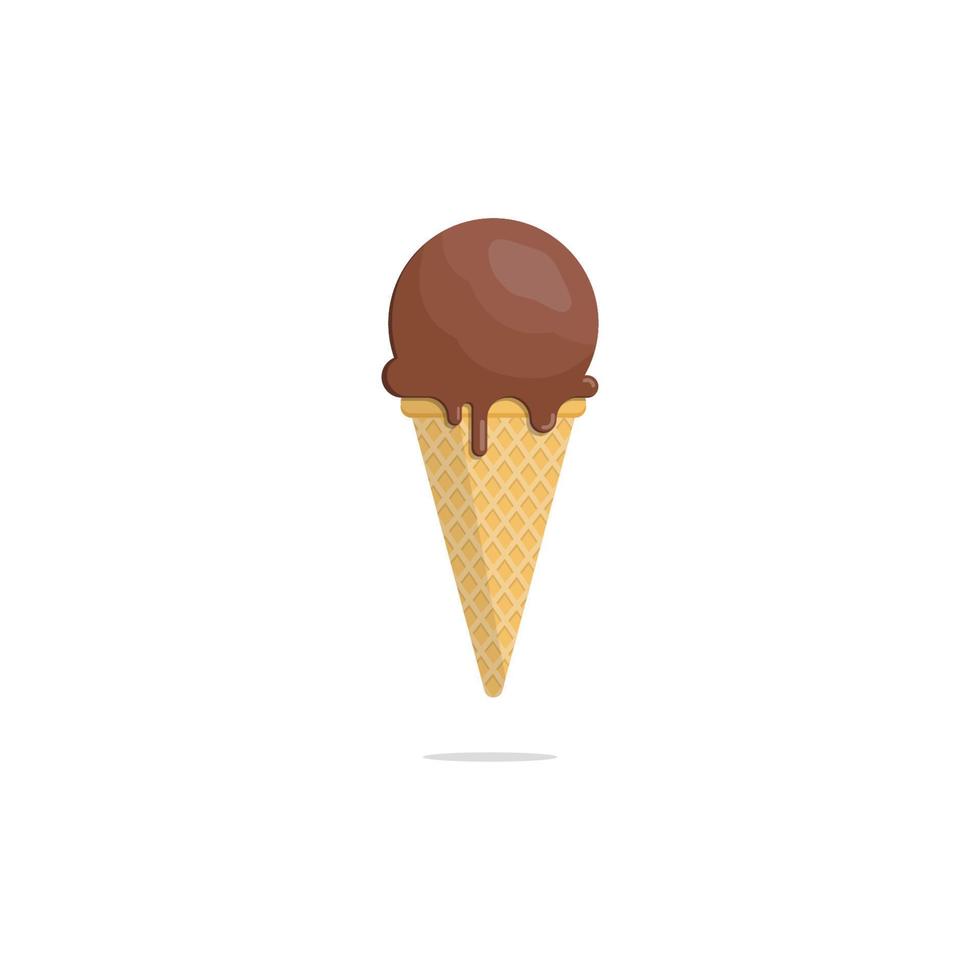 diseño plano de helado de chocolate dulce y frío con fondo blanco aislado de cono vector