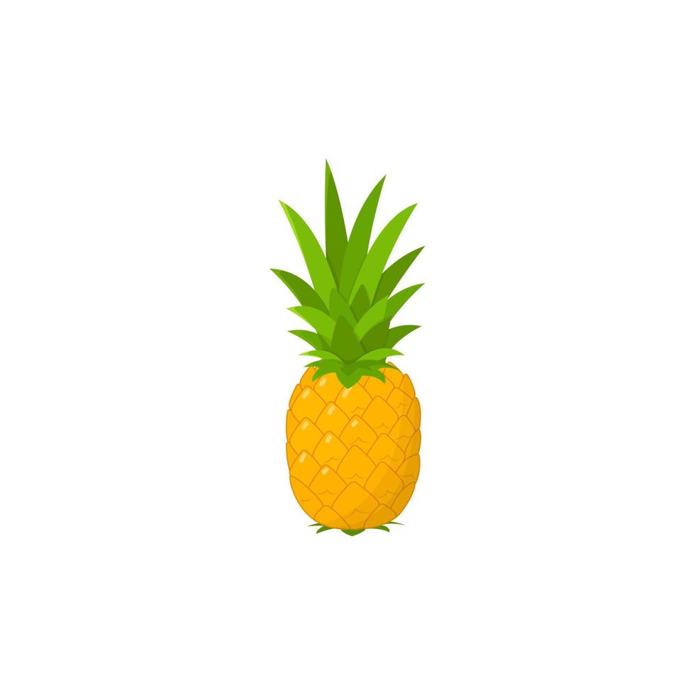 diseño plano de fruta de piña amarilla fresca para fondo blanco aislado de verano vector