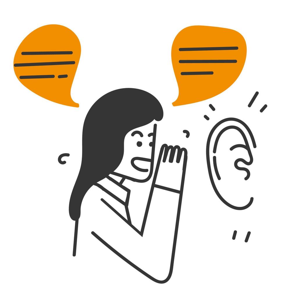 hand drawn doodle person make conversation to big ears vector