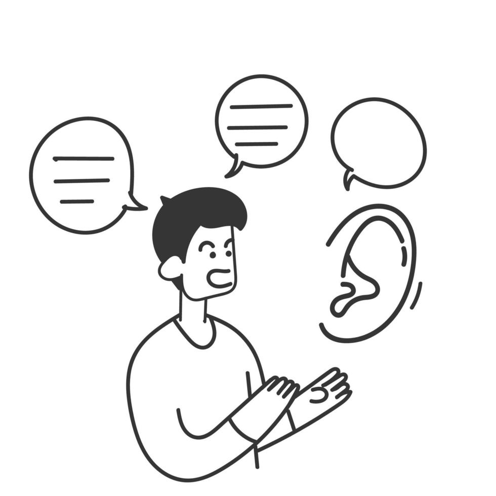 persona de garabato dibujada a mano conversa con orejas grandes vector