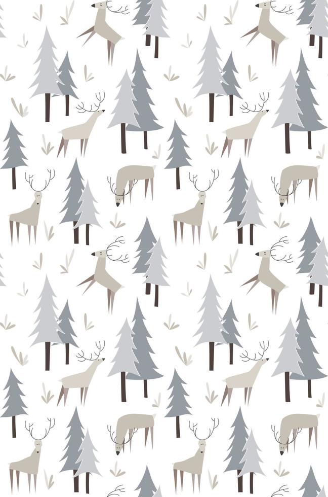 Deers in the winter forest seamless pattern vector