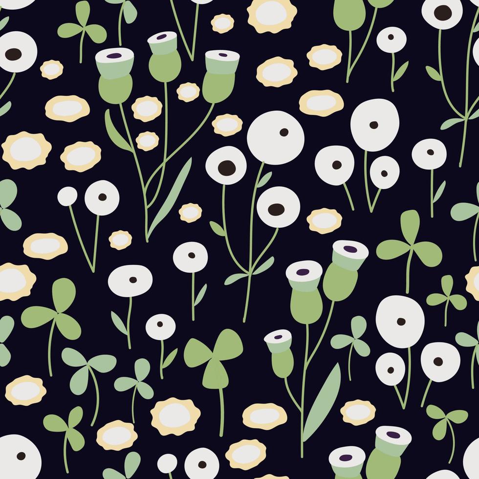 Dark seamless doodle floral pattern vector