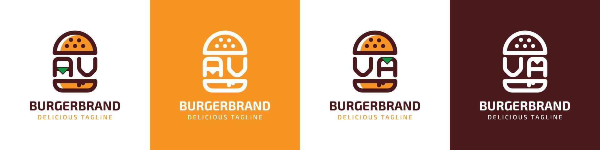 Logotipo de la letra av y va burger, adecuado para cualquier negocio relacionado con hamburguesas con iniciales av o va. vector