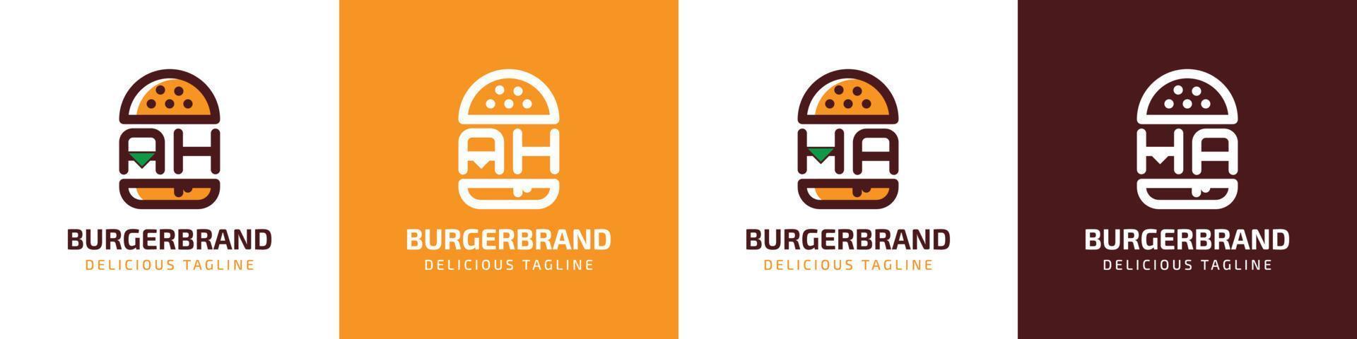 logotipo de la hamburguesa con letras ah y ha, adecuado para cualquier negocio relacionado con la hamburguesa con las iniciales ah o ha. vector