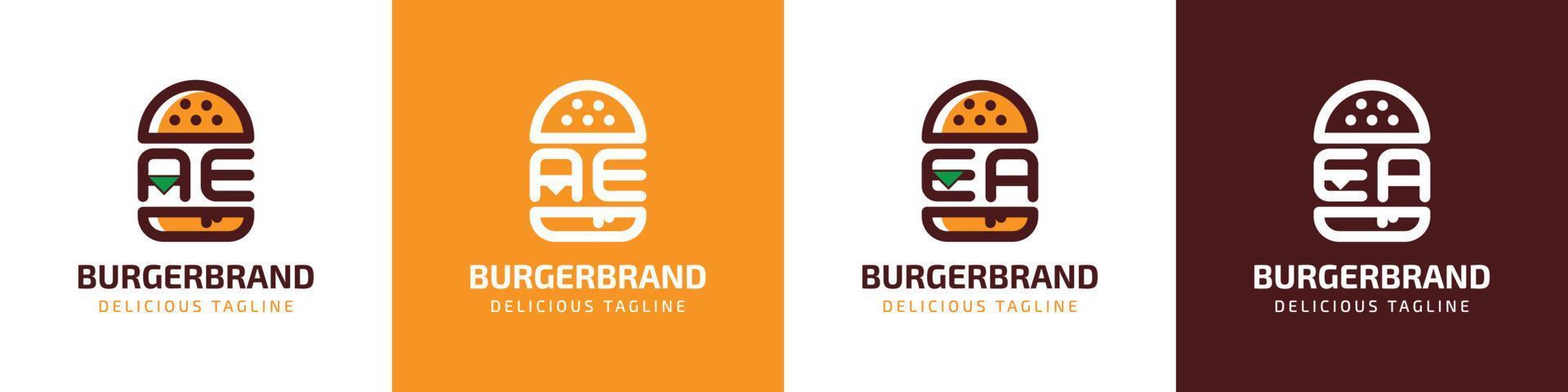 logotipo de la letra ae y ea burger, adecuado para cualquier negocio relacionado con la hamburguesa con las iniciales ae o ea. vector