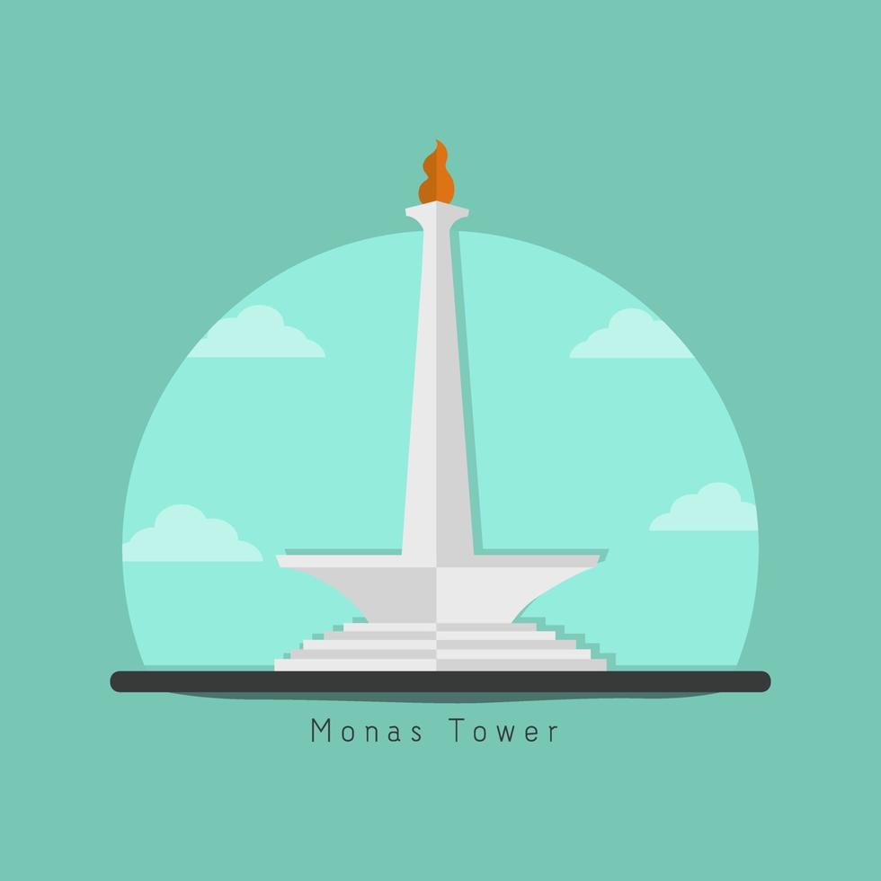 monas tower el edificio de la mascota de la ciudad de Yakarta indonesia ilustración vectorial conceptual vector